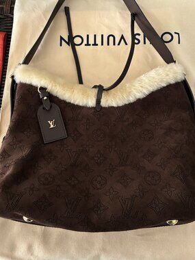Louis Vuitton Mahina CarryAll Dark Brown Suede PM AUTHENTIC